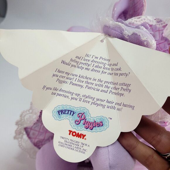 Pretty Piggies Hallmark Prissy Pig Plush 11" Southern Bell Purple Pink Tomy 1989 - Picture 16 of 16